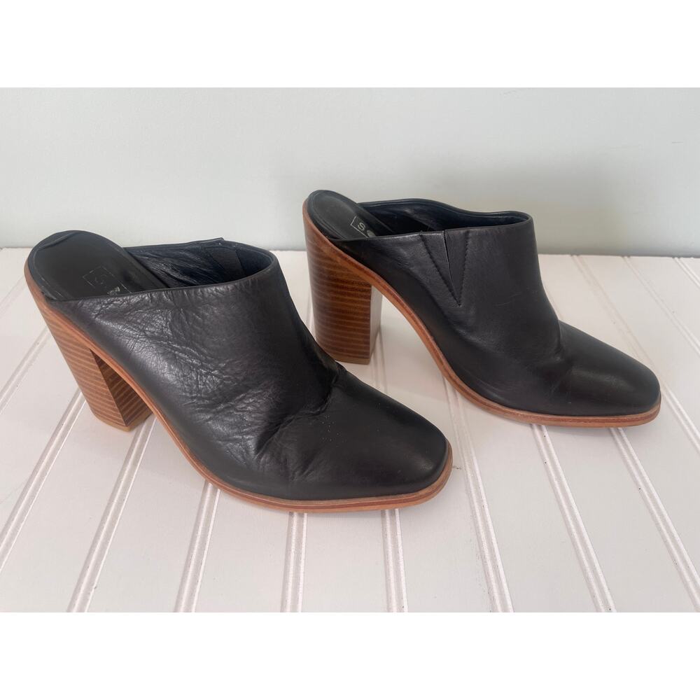 Sol Sana Black Leather Bootie Clog Mules Heels‎ - Size Women's 9